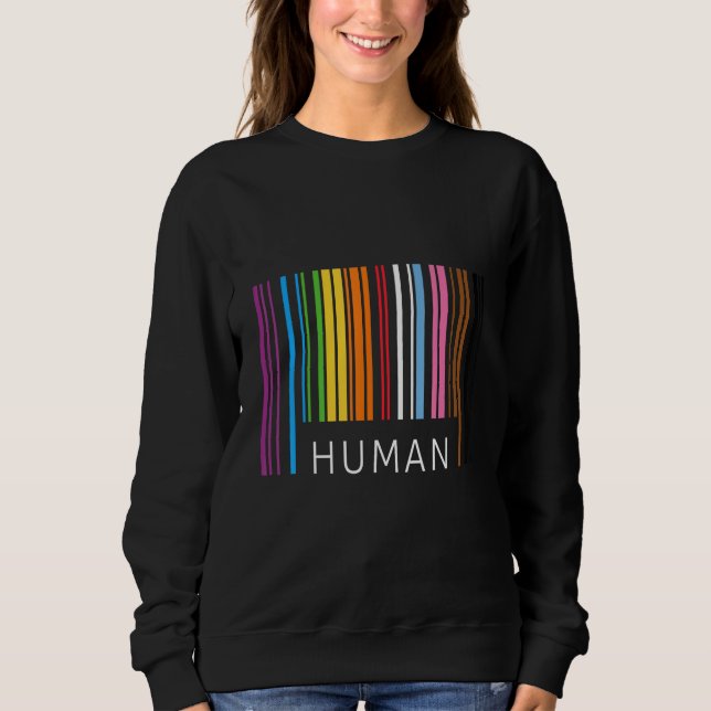 Human LGBTQ Bar Code Pride Rainbow Flag Human Prid Sweatshirt (Front)