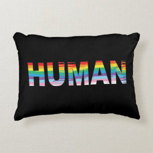 HUMAN LGBTQIA Rainbow Flag, Pride Letter Decorative Cushion