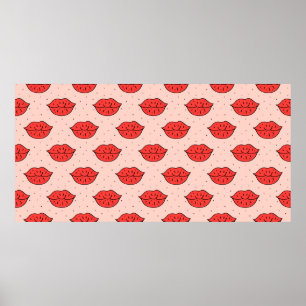 Human lips cute cartoon hand drawn doodle vintage poster