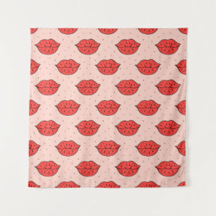 Human lips cute cartoon hand drawn doodle vintage tapestry