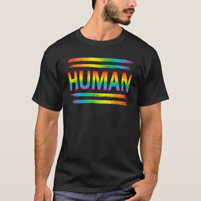 HUMAN Rainbow LGBT Flag Gay Pride Month Lesbian T-Shirt (Front)