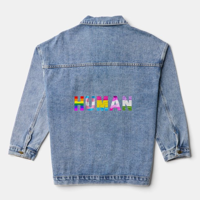 Human Rainbow Lgbt Flag Transgender Lesbian Gay Pr Denim Jacket (Back)