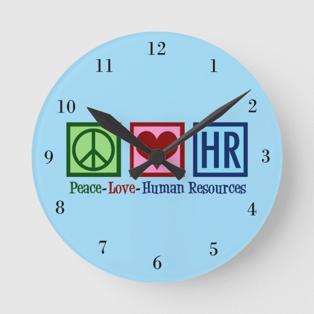 Human Resources Peace Love HR Office Rep Round Clock (Front)