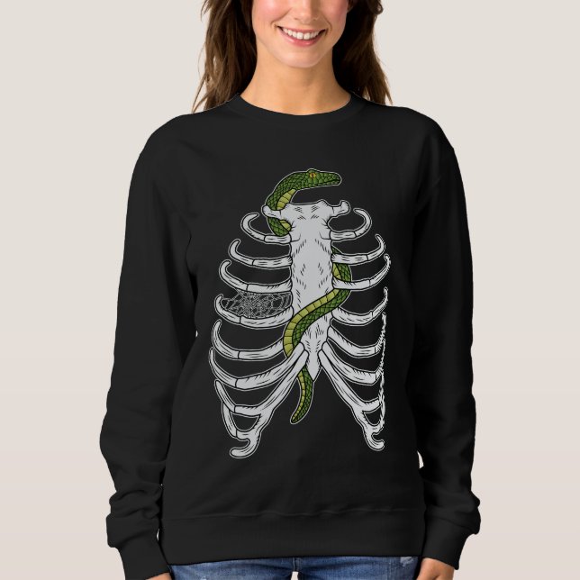 Human Rib Cage Cartoon With Green Snake Halloween Sweatshirt (Front)