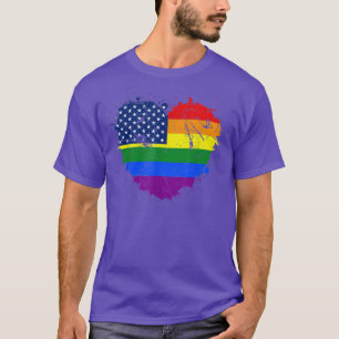 Human Rights Rainbow Pride Month USA Flag Heart LG T-Shirt