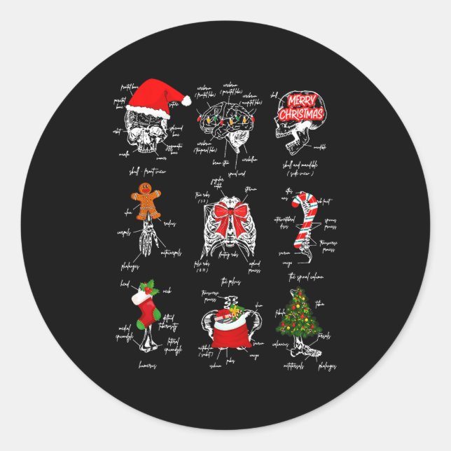Human Skeleton Anatomy Christmas Medical Student X Classic Round Sticker (Front)