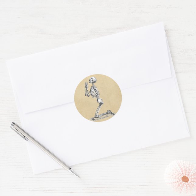 Human Skeleton Anatomy in Prayer Classic Round Sticker (Envelope)