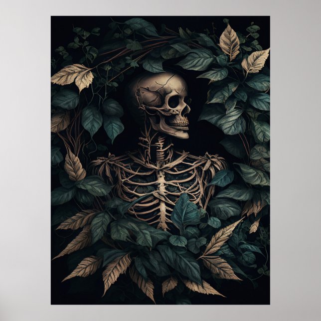 Human Skeleton and Leaves Dark Gothic Poster (Front)