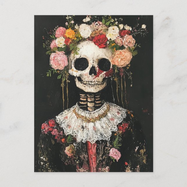 Human Skeleton in the Floral Boho Crown Postcard (Front)