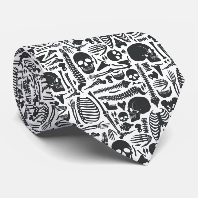 Human Skeleton Pattern Tie (Rolled)