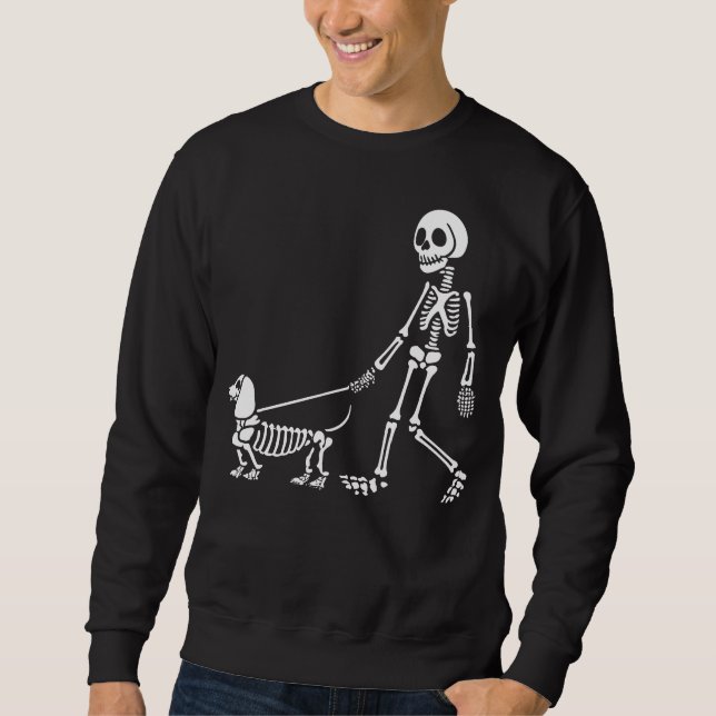 Human Skeleton Walking with Dachshund Dog Skeleton Sweatshirt (Front)