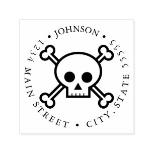 Human Skull and Cross Bones PIrate Return Label Self-inking Stamp