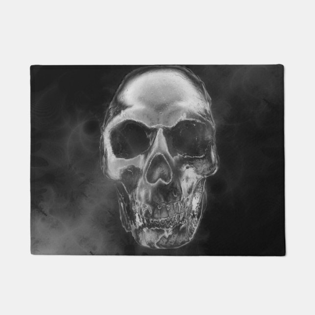Human Skull Black Smoke Grunge Doormat (Front)