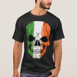 Human Skull Head With Irish Flag Pattern St Patric T-Shirt