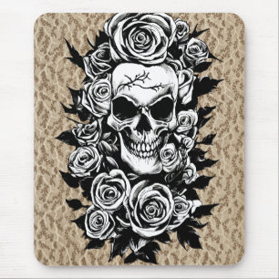Human Skull Roses Goth Original ink drawing Art Mouse Pad
