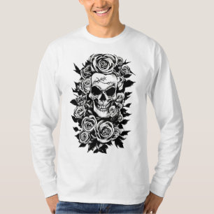 Human Skull Roses Goth Original ink drawing Art T-Shirt