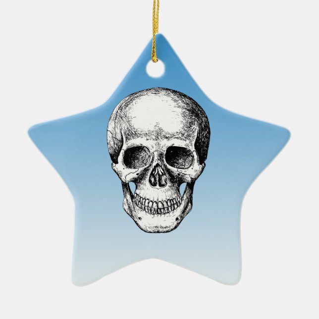 Human Skull White Face Ceramic Ornament (Front)