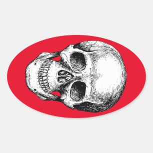 Human Skull White Face Oval Sticker
