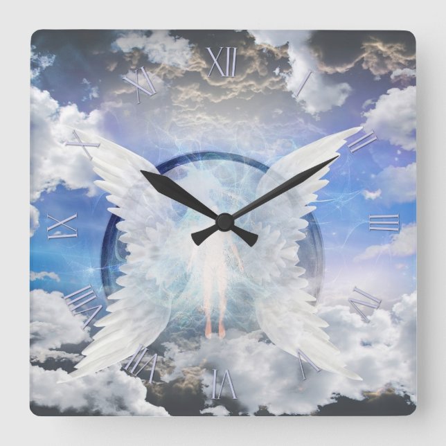 Human soul between angel wings square wall clock (Front)