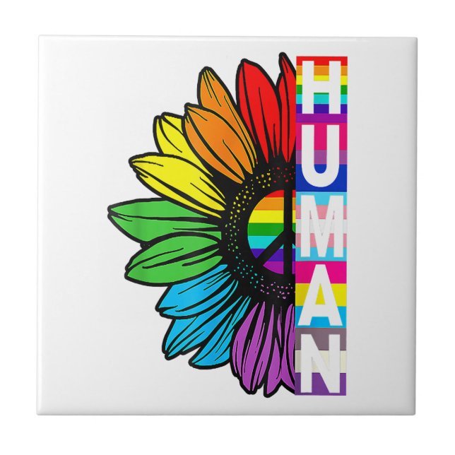 Human Sunflower Rainbow LGBT Flag Gay Pride Proud  Ceramic Tile (Front)