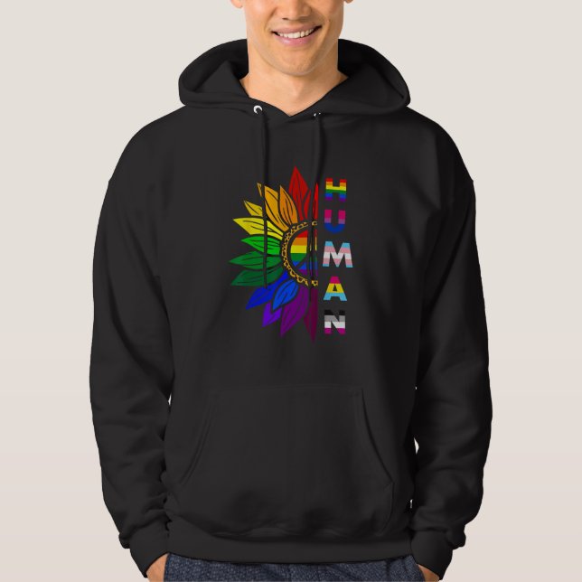 Human Sunflower Rainbow LGBT Flag Gay Pride Suppor Hoodie (Front)