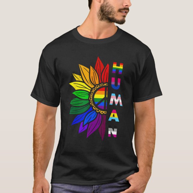 Human Sunflower Rainbow LGBT Flag Gay Pride Suppor T-Shirt (Front)