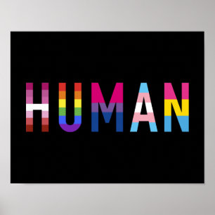 Human with lesbian, gay, bi, transgender pan flag poster