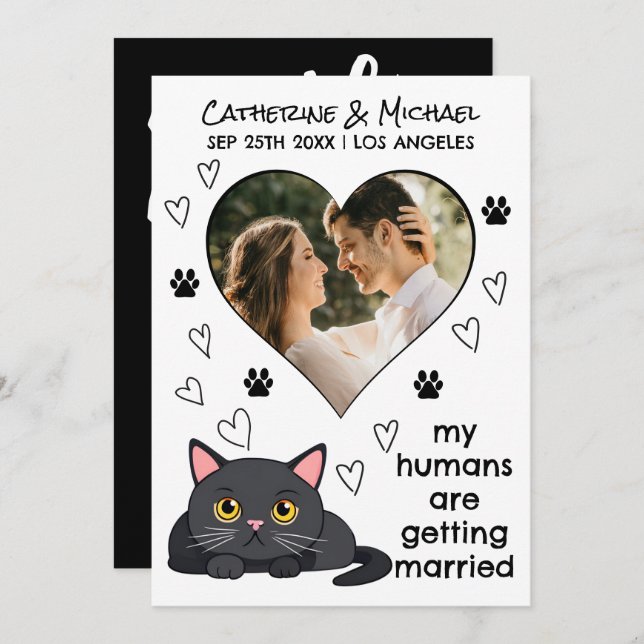 Humans Getting Married Cat Mum Dad Hand Drawn Save The Date (Front/Back)