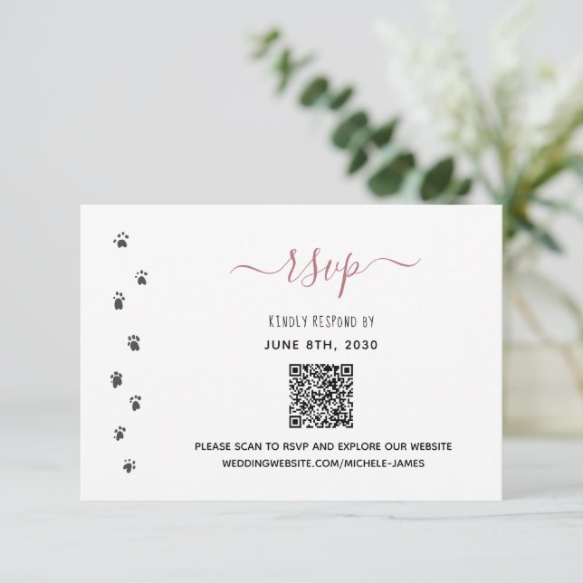 Humans Getting Married Custom Pet Wedding QR Code RSVP Card (Standing Front)
