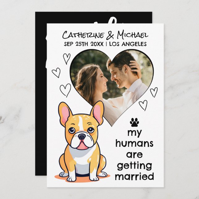 Humans Getting Married French Bulldog Hand Drawn Save The Date (Front/Back)