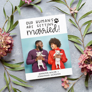 Humans getting married pet photo announcement QR Postcard