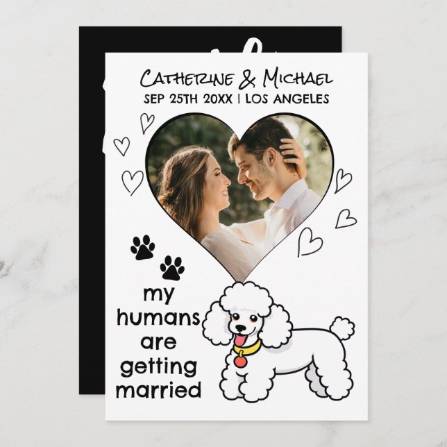 Humans Getting Married Poodle Dog Lover Hand Drawn Save The Date (Front/Back)