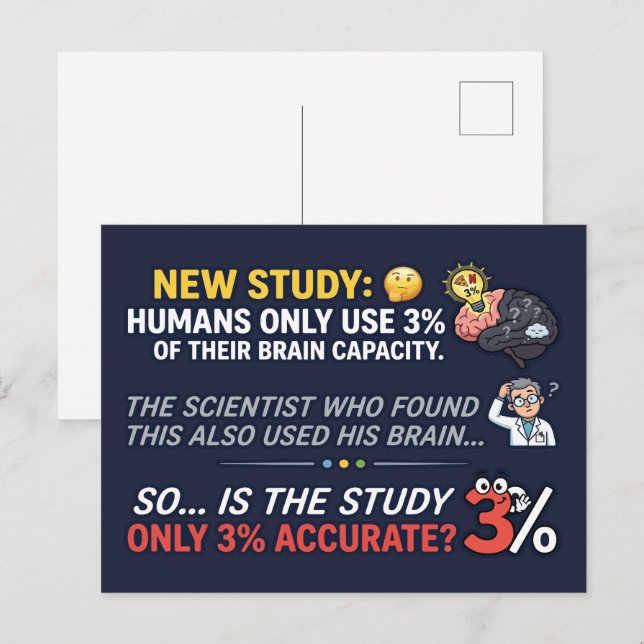 Humans Use 3 Percent Brain Funny Science Postcard (Front/Back)
