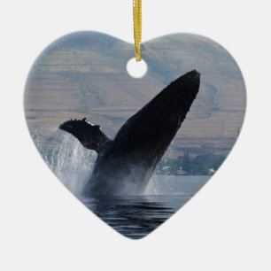humback whale breaching ceramic ornament