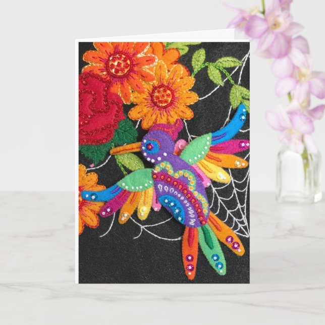 Hummiingbird Felt Sequin Beads Stitched Pretty  Card