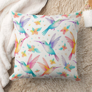 Humming bird and floral pastel watercolor pattern cushion