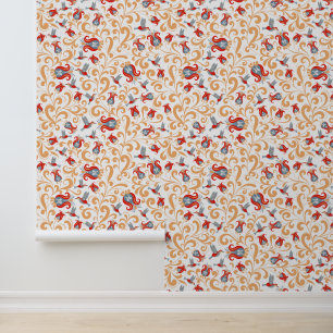 Humming Bird and Modern Bold Flower Pattern Wallpaper