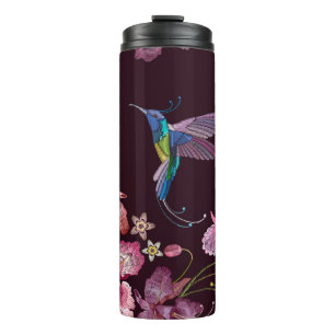 Humming bird and orchid exotic tropical flowers se thermal tumbler