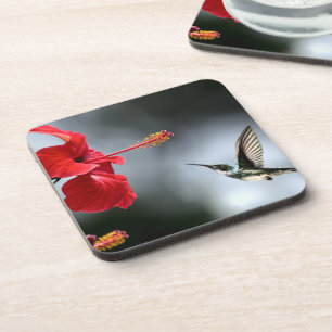 Humming Bird and Red Flower Coaster