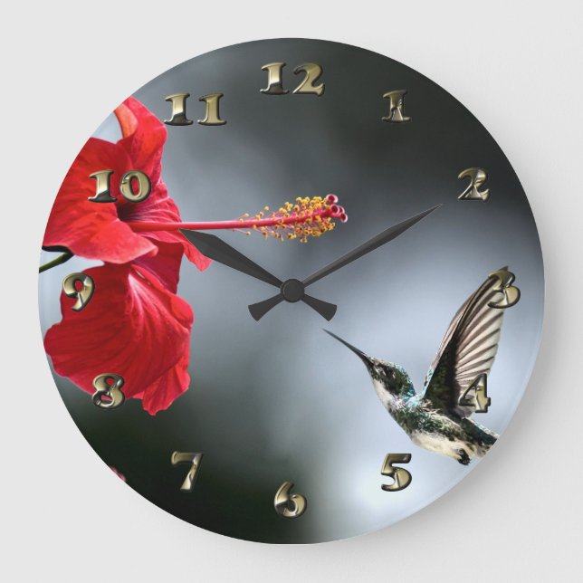 Humming Bird and Red Flower Large Clock (Front)