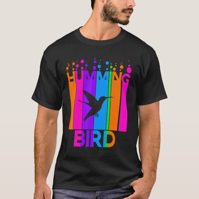 Humming Bird Animal Rainbow Bubble With Silhouette T-Shirt (Front)