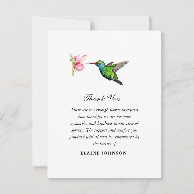 Humming bird Floral Funeral Photo Thank you  (Front)