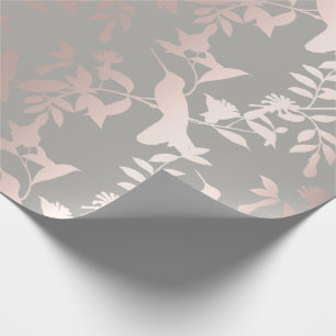 Humming-bird Floral Tropic Summer Pink Grey Wrapping Paper