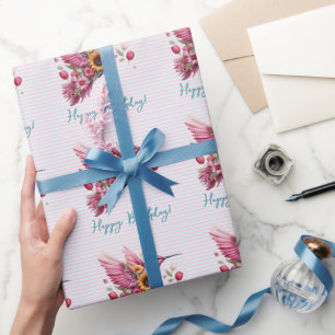 Humming bird flying Happy Birthday Wrapping Paper