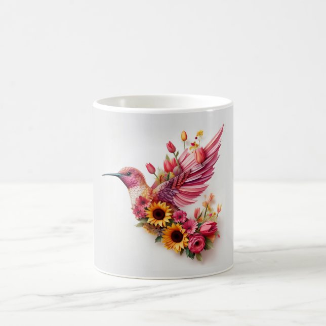 Humming bird flying with flowers coffee mug (Center)