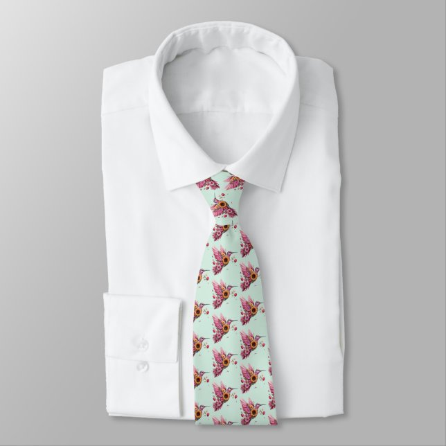 Humming bird flying with flowers tie (Tied)