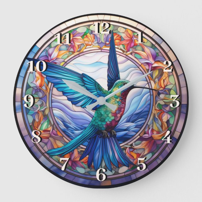 Humming Bird Glass Effect Abstract Painting Art Large Clock (Front)
