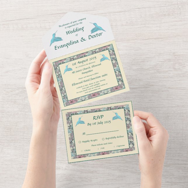 Humming bird & Hibiscus All In One Invitation (Tearaway)