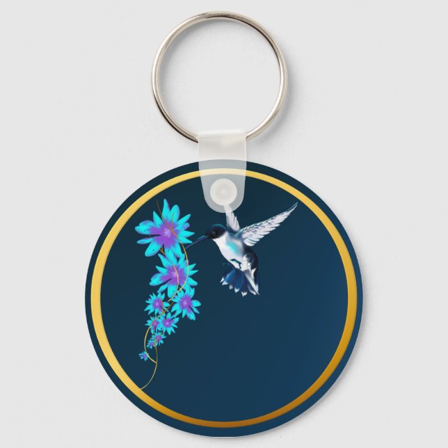 Humming Bird In Blue Keychain (Front)