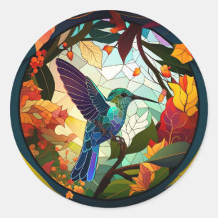 Humming Bird Stained Glass Classic Round Sticker